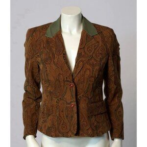 Vintage Ruff Hewn Bohemian Paisley Velvet Blazer With Olive Collar Size S